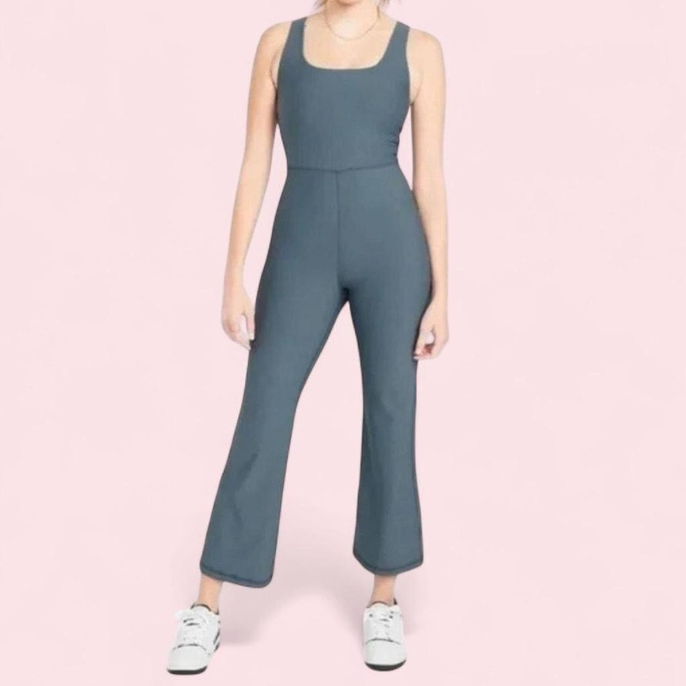 Blue Old Navy PowerSoft Flared Athletic Jumpsuit